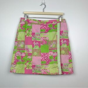 Lilly Pulitzer Golf Skort Skirt Green Pink Floral Golf Clubs Sz 12 Cotton Blend